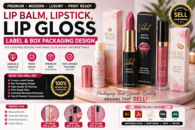 do lip balm lipstick, lip gloss label design box packaging design