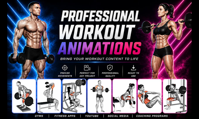 create 100 professional 3d workout exercise animations
