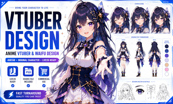 create anime character design vtuber avatar and waifu art