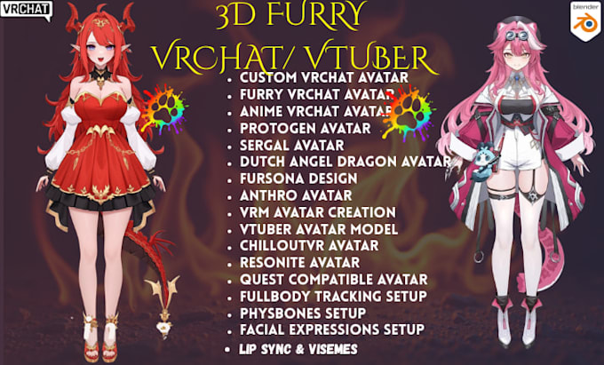 make vrchat anime avatar, furry vrm model, 3d vtuber model, tabletop vtuber,