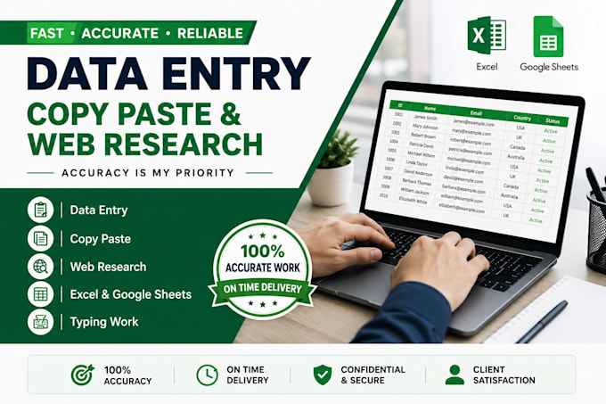 accurate data entry, copy paste and wed research
