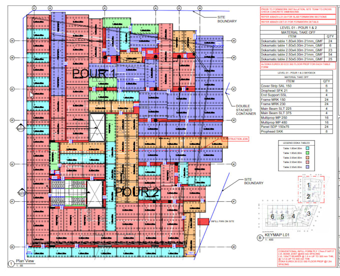 create revit 3d formwork layouts, drawings and material takeoffs