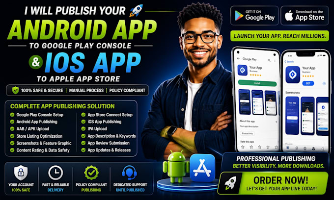 publish your android app to google play console and apple app store