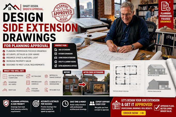 design side extension drawings planning wrap around additions, garage