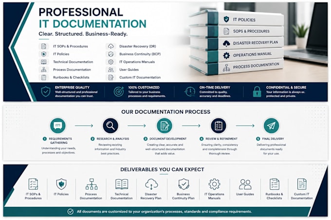 write professional IT sops, policies, procedures and technical documentation