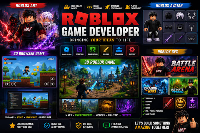 develop roblox games, scripts, avatars, gfx, 2d 3d and html5 games