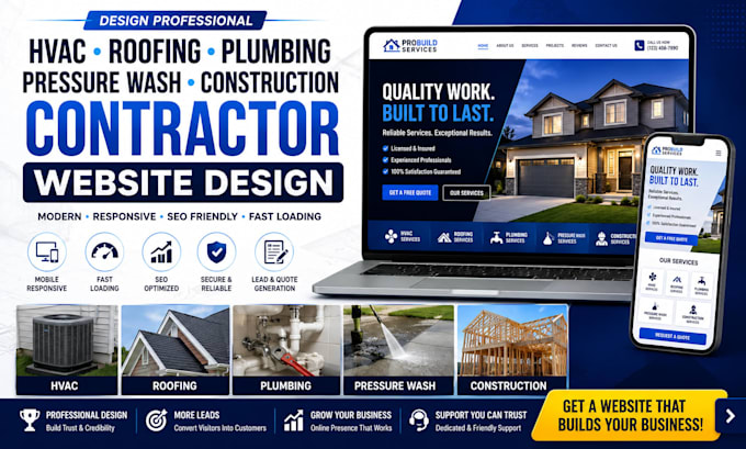 design hvac roofing plumbing pressure wash site construction contractor website