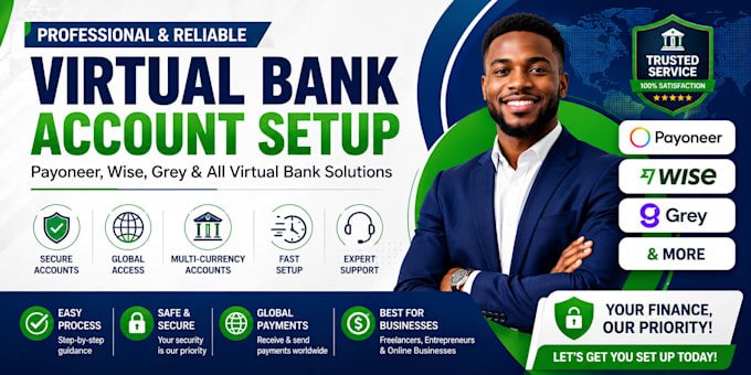 set up payoneer, wise, grey, and digital banking