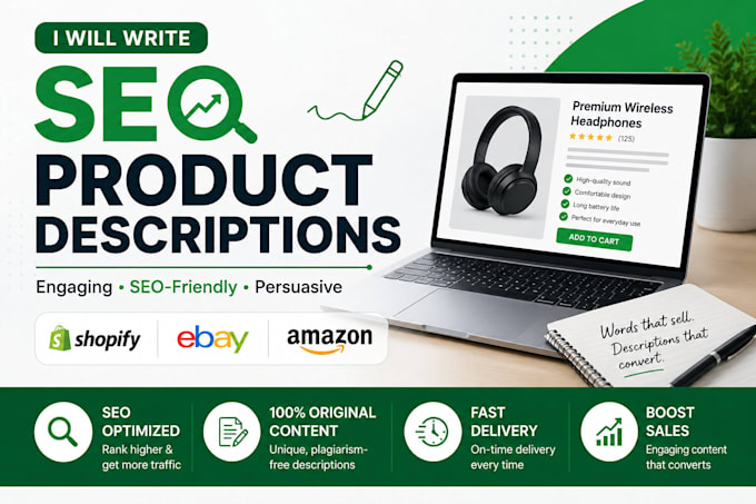 write SEO product descriptions for shopify, ebay and amazon
