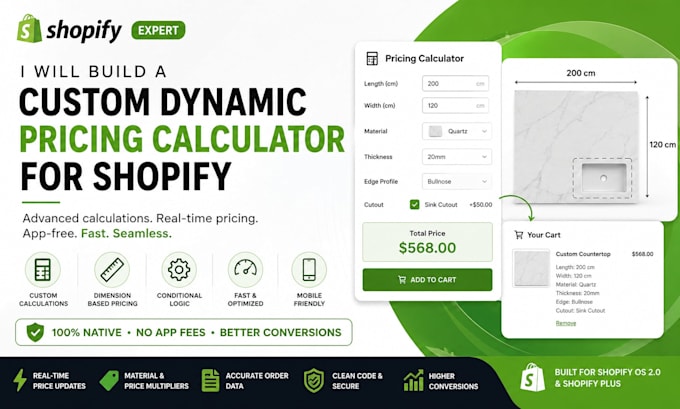 build, develop or code a custom dynamic pricing calculator for shopify