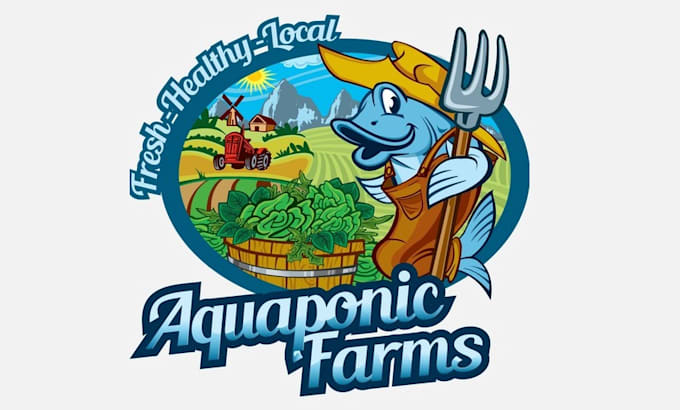 design custom farmer fish character logo