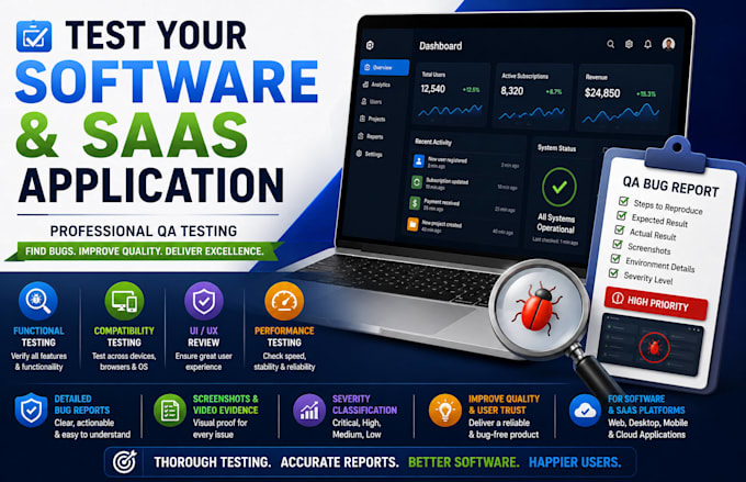 test your software and saas application and provide QA bug reports