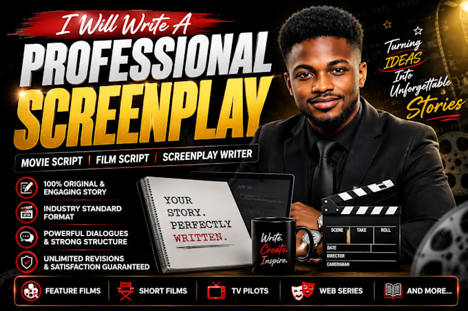 write a professional screenplay, movie script, film script and screenplay writer