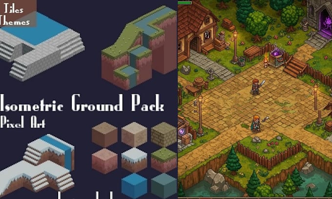 isometric pixel art tileset, tilemap game assets environment 8bit
