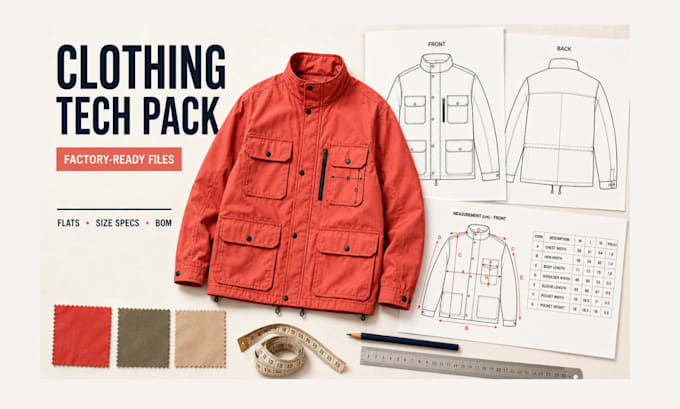 create clothing tech packs and technical flats for production