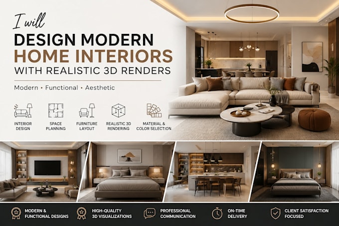 design modern home interior design with realistic 3d rendering