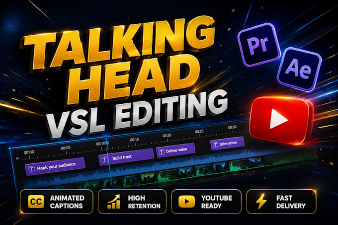 do professional talking head video, vsl video editing with captions for youtube