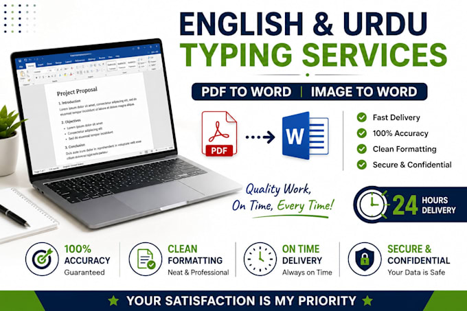 do urdu english typing and PDF to word retyping accurately