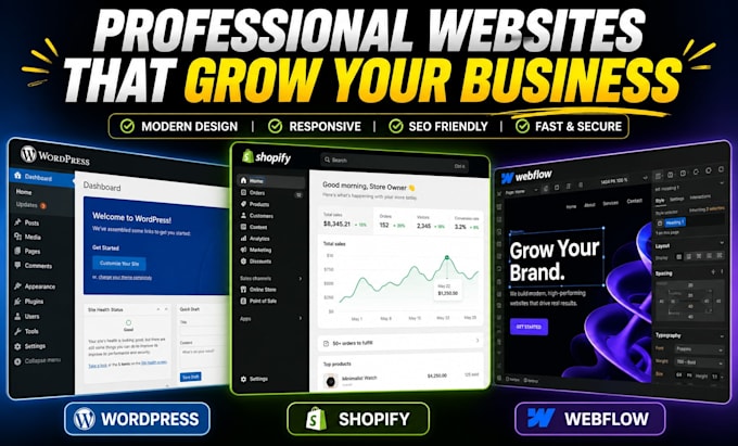 develop framer website, webflow, shopify, wix studio or wordpress website