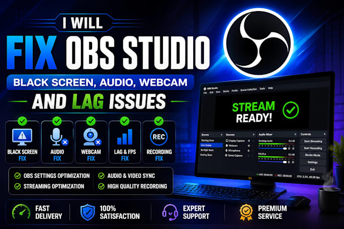 fix obs studio black screen audio webcam and lag issues