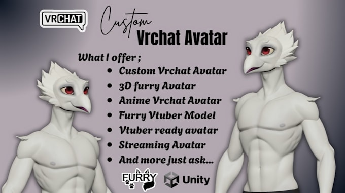 create vrchat avatar, furry vtuber model, vseeface avatar, vrm 3d rigging