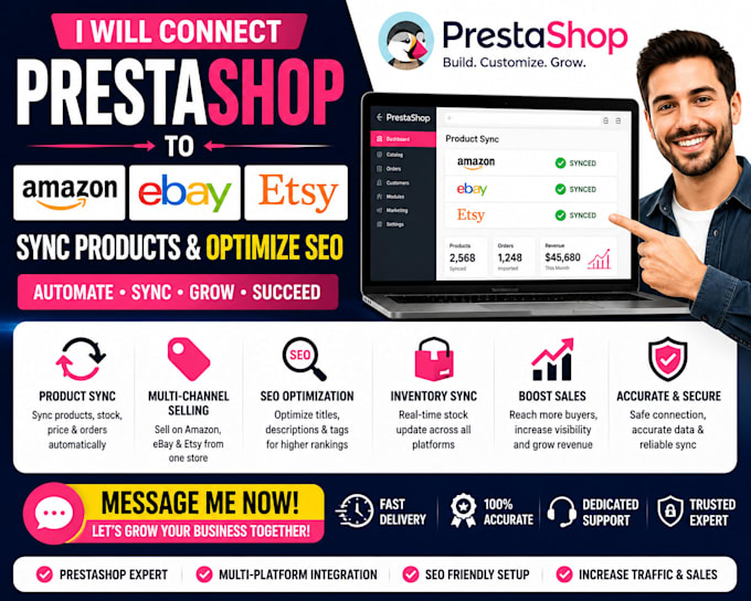fix connect prestashop to amazon ebay etsy sync products and optimize SEO
