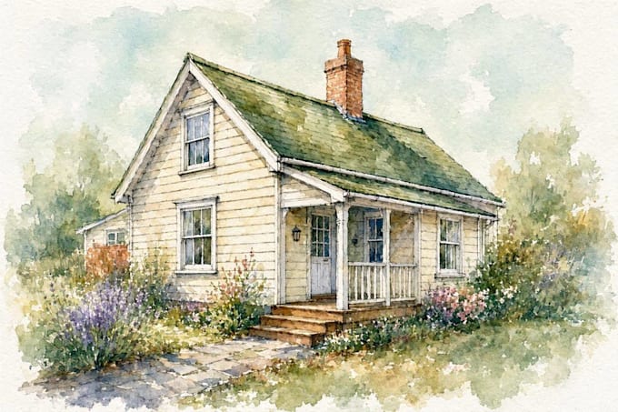 draw house illustration watercolor style