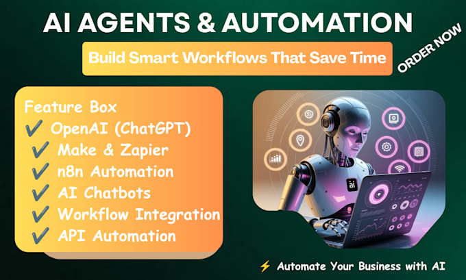 build ai agents, ai automation workflows with openai, make, zapier, n8n, replit