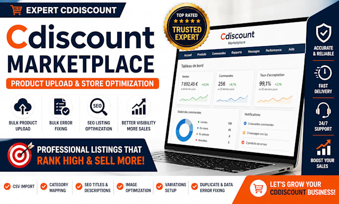 upload cdiscount marketplace products fix bulk errors and SEO optimize listings