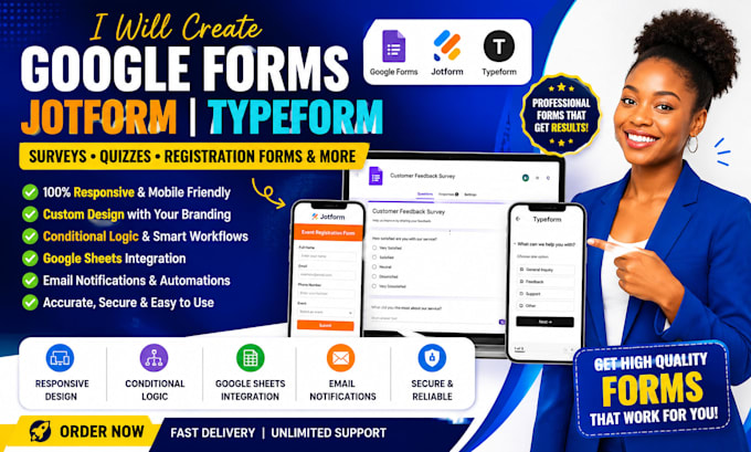 create google form, jotform or typeform for surveys and registrations