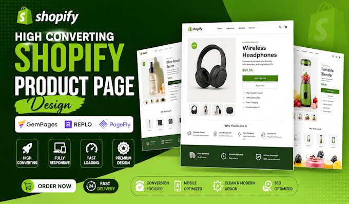 build a sale optimised shopify product page, figma to gempages, replo or pagefly
