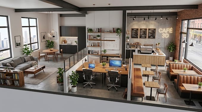 design modern apartment, office and 3d cafe interior visualization