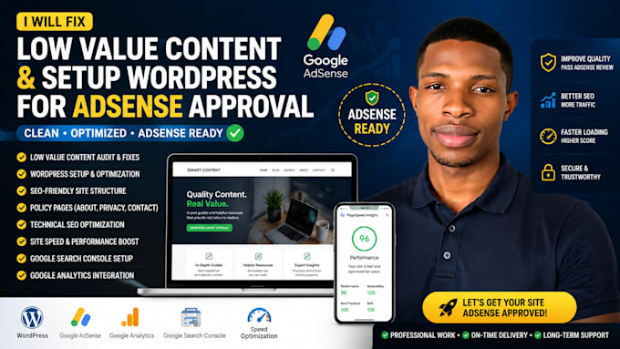fix low value content and setup wordpress for adsense approval
