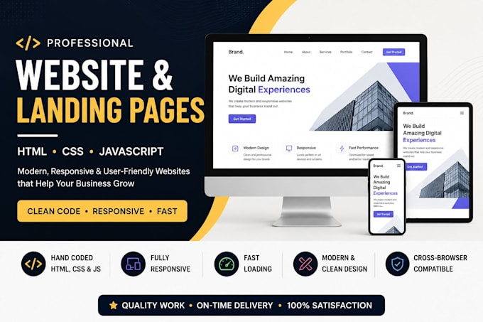 create a responsive HTML CSS javascript landing page