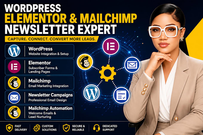 do wordpress elementor subscriber mailchimp form, newsletter campaigns design