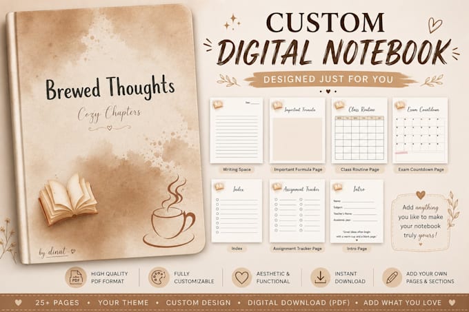 design a custom digital notebook, journal or planner
