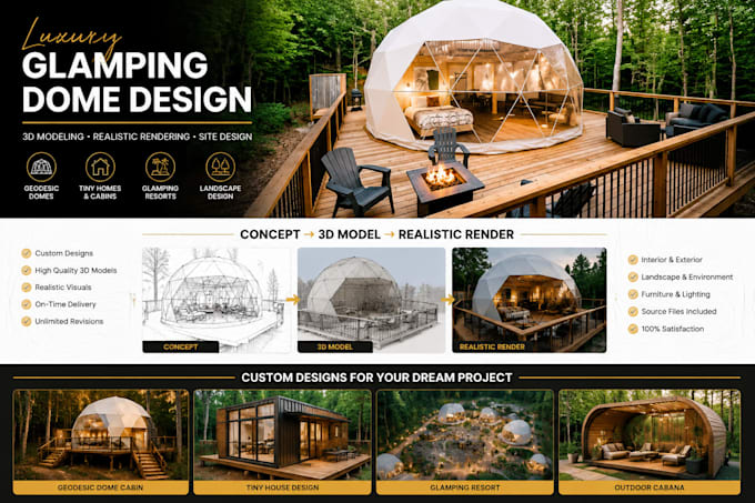 do luxury geodesic domes, glamping resorts and 3d architectural rendering