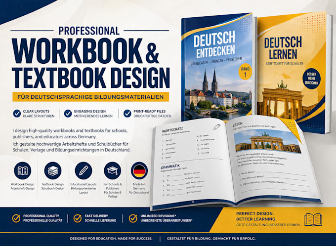 design a german workbook ,textbook design for schools, publishers