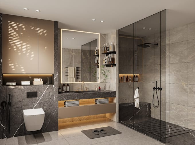 create bathroom interior design and 3d corona rendering