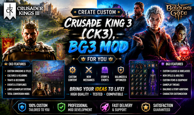 create game modding for crusader king 3 ck3, bg3 mod for you
