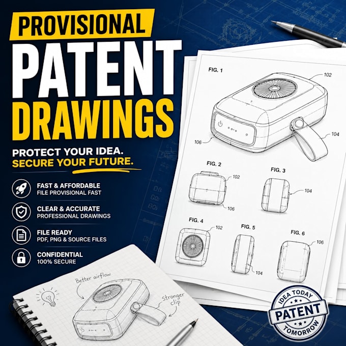 draw provisional patent startup invention concept cad figure illustration
