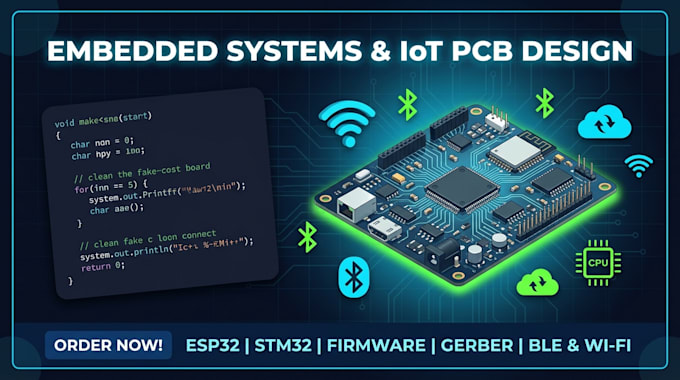 develop embedded system iot pcb design and microcontroller firmware, esp32 stm32
