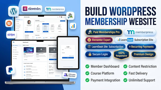 build ims website paid membership pro memberpress wordpress elementor website