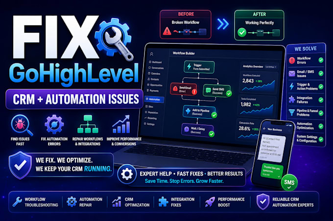 fix gohighlevel workflows, ghl automation errors and CRM issues