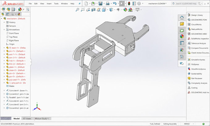 design robotic gripper end effector, uav drone frame in solidworks