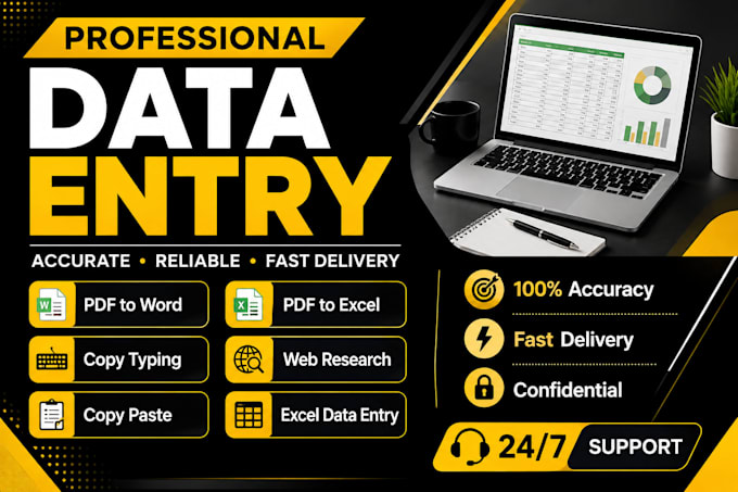 do accurate data entry, copy typing, PDF to excel, PDF to word and web research