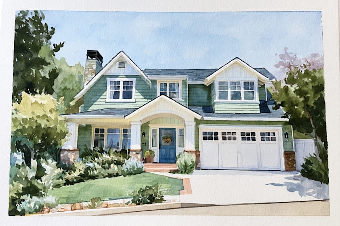 paint custom watercolor house portrait
