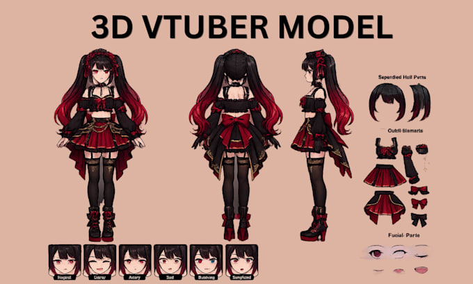 create 3d character model for 3d vtuber rigging, vrchat and vroid avatar
