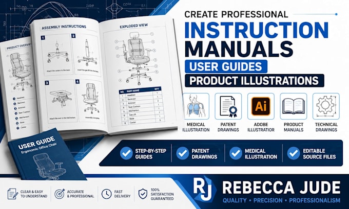 create instruction manual, user guide and product assembly illustration
