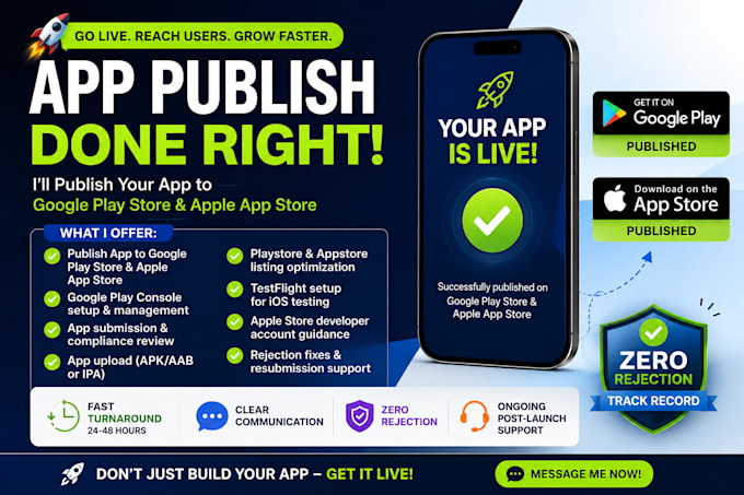 publish your android app to google play store and ios app to app store